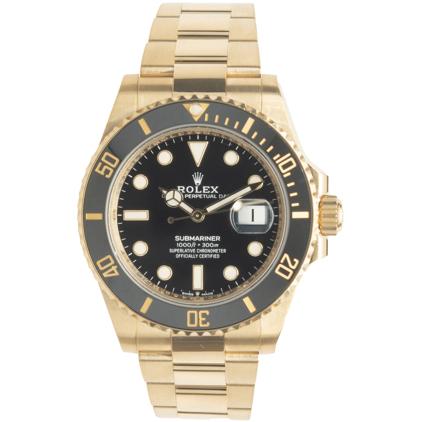 Rolex 18 Karat Yellow Gold Submariner Black / Black 41MM