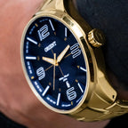 Orient Men's Gold-Tone Dress Watch with Blue Dial – 50M Water Resistant