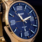 Orient Men's Gold-Tone Dress Watch with Blue Dial – 50M Water Resistant