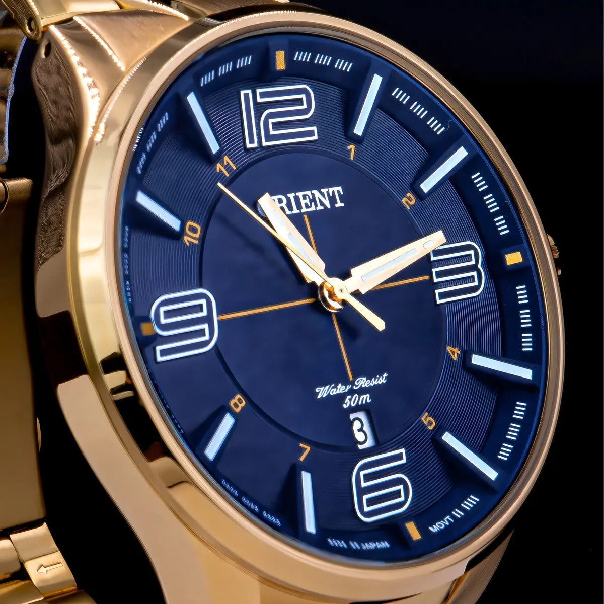 Orient Men's Gold-Tone Dress Watch with Blue Dial – 50M Water Resistant
