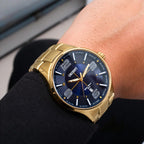 Orient Men's Gold-Tone Dress Watch with Blue Dial – 50M Water Resistant