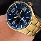 Orient Men's Gold-Tone Dress Watch with Blue Dial – 50M Water Resistant