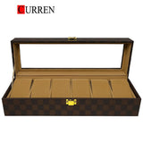 CURREN Original Brand  PU Leather Display Collection Storage 6 Grids Watch Organizer Box