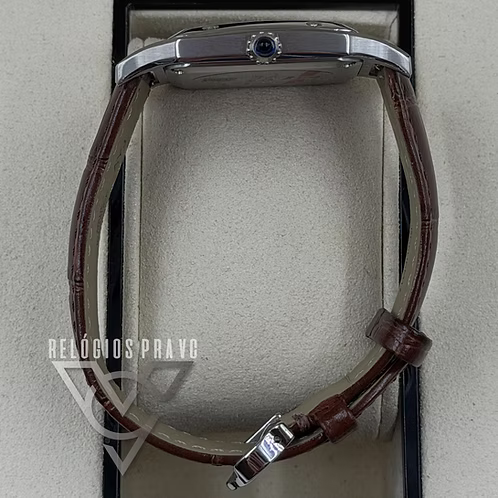 Cartier Santos Large Silver Brown Leather