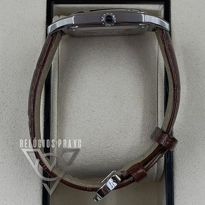 Cartier Santos Large Silver Brown Leather