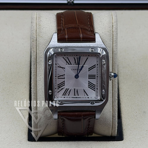 Cartier Santos Large Silver Brown Leather