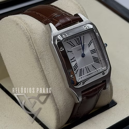 Cartier Santos Large Silver Brown Leather