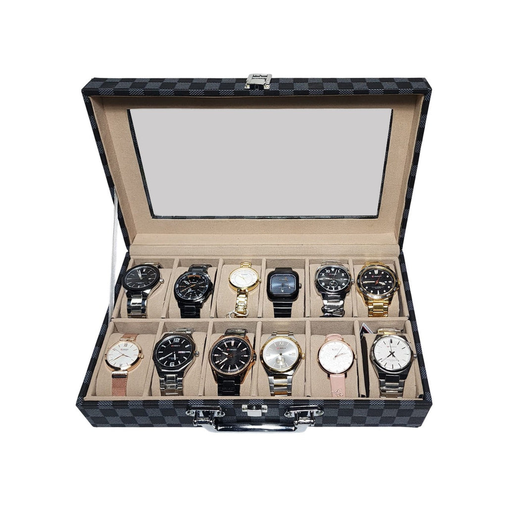 CURREN Original Brand PU Leather Display Collection Storage 12 Grids Watch Organizer Box