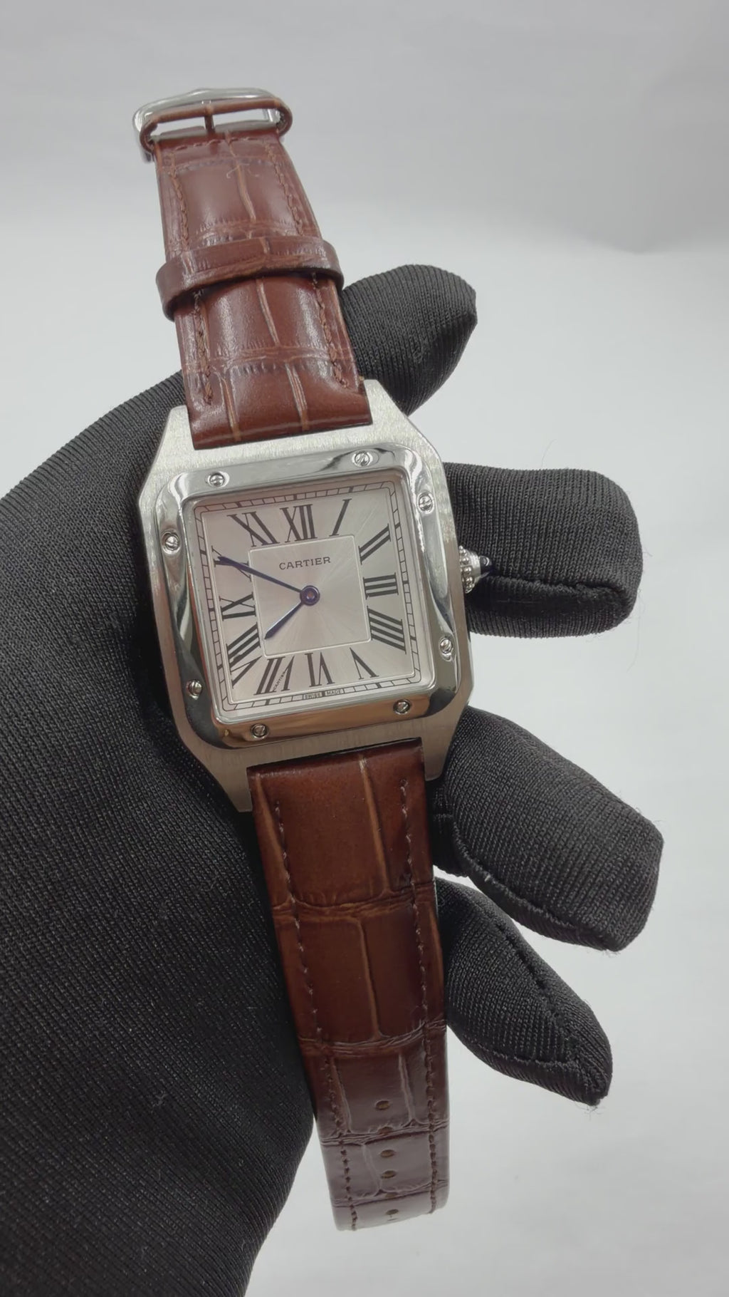 Cartier Santos Large Silver Brown Leather