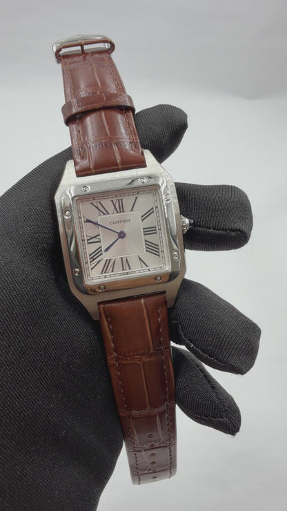 Cartier Santos Large Silver Brown Leather